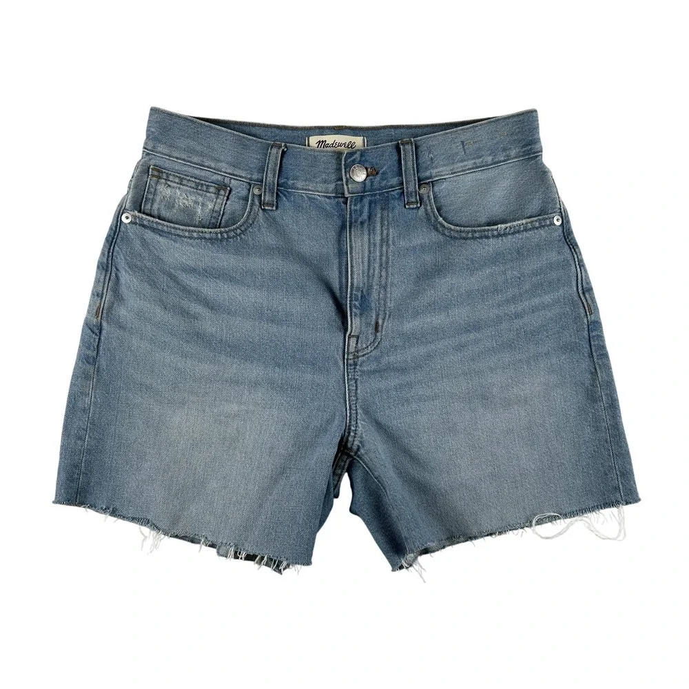 Madewell Baggy Jean Shorts Womens 26 Light Blue Denim High Rise Cutoff Raw Hem
